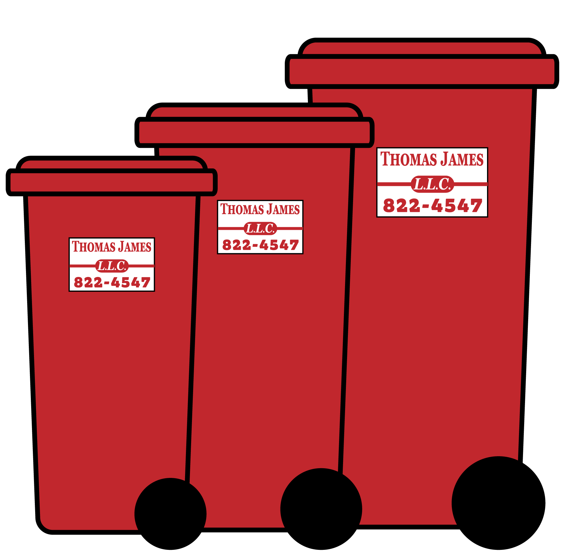 Red residential garbage containers with wheels.